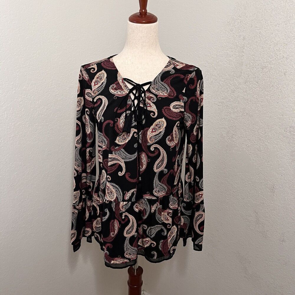 White House Black Market Womens Top Size M Paisley Peplum Long Sleeve 90s Y2k
